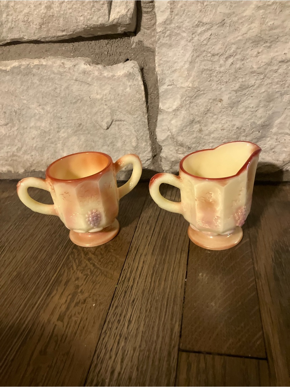 Vintage Kanawha Peach Sunset Swirl Slag Glass Cream & Sugar Set Multi-Toned